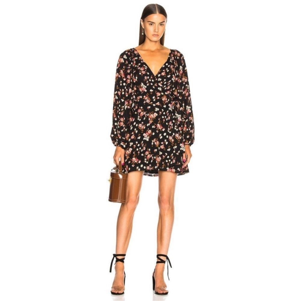 A.L.C. Carlo Black Floral Printed mini wrap Dress